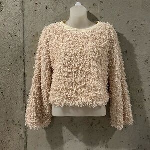Like New Fate Cream Shaggy Crew Neck Long Sleeve Crop-Like Sweater. Size - S